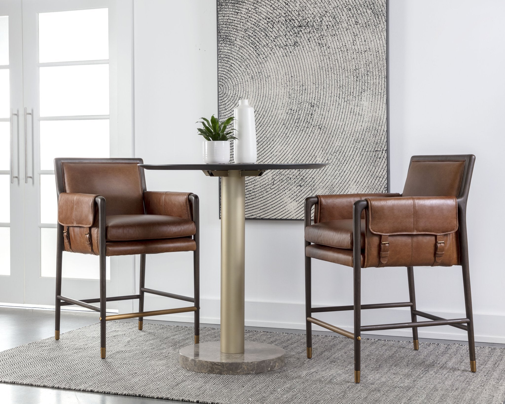 Sunpan Mauti Counter Stool Brown Shalimar Tobacco Leather