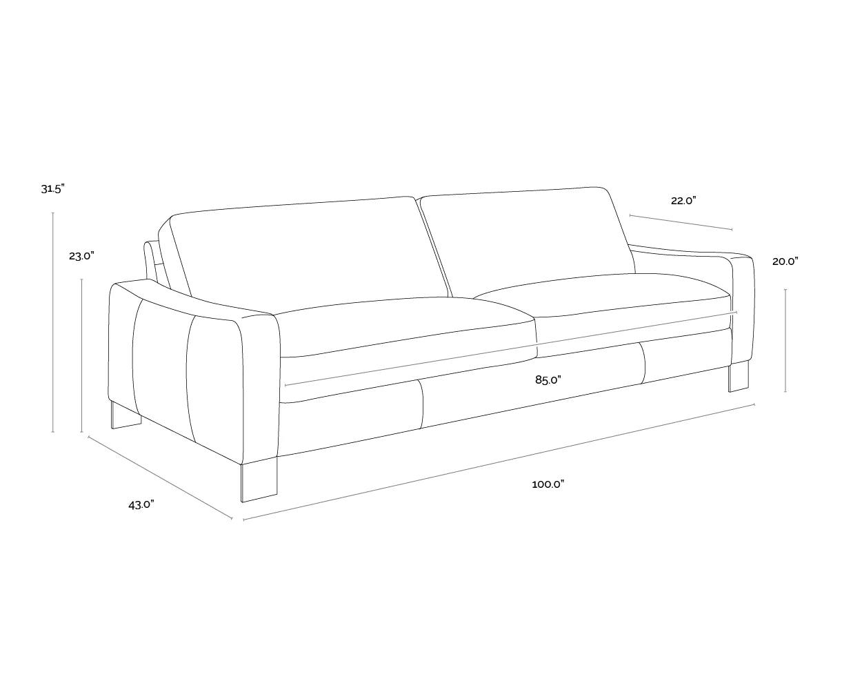 Sunpan Rafael Sofa Lucia Tobacco Leather
