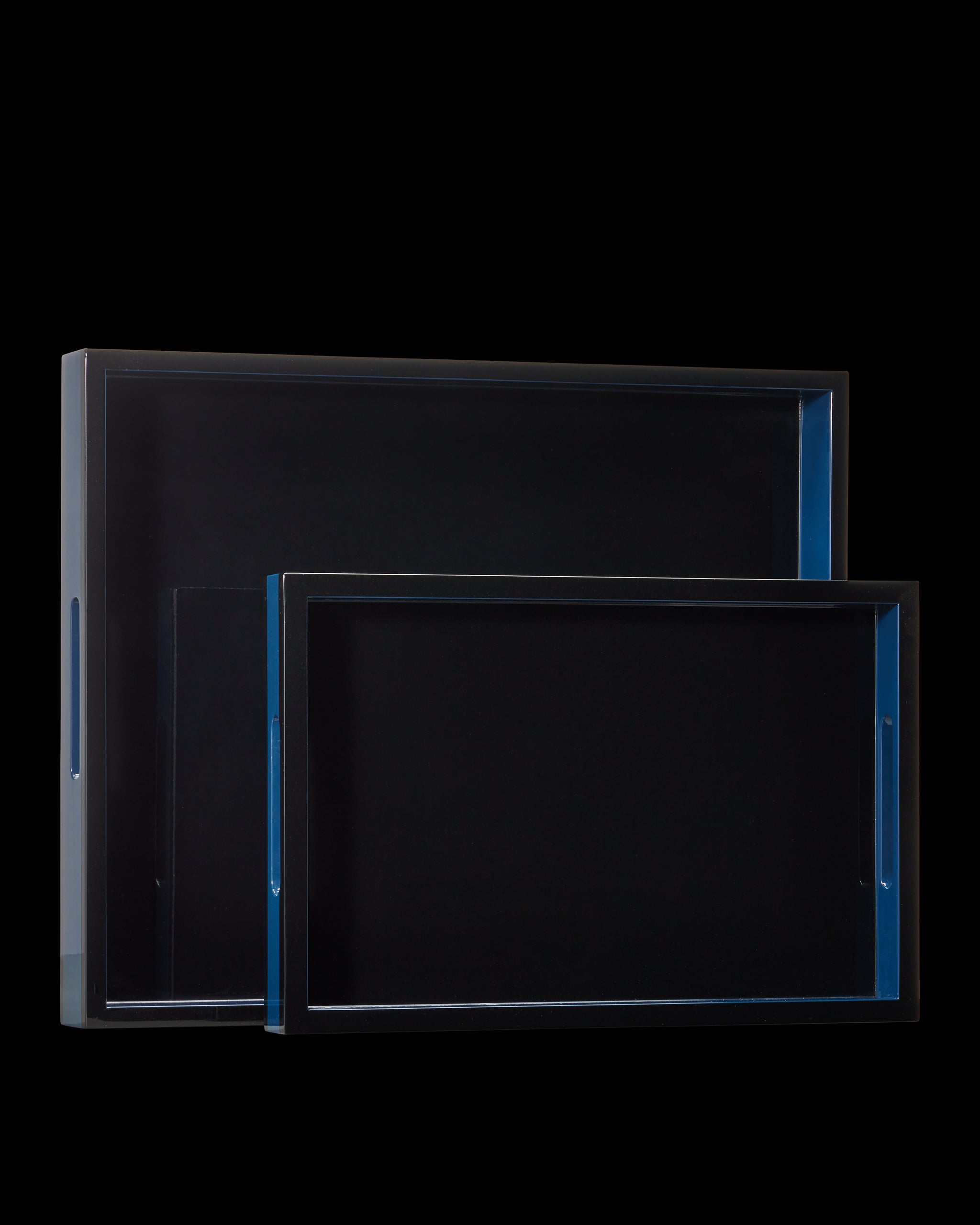 Currey & Company Navy Lacquer Tray Set Of 2