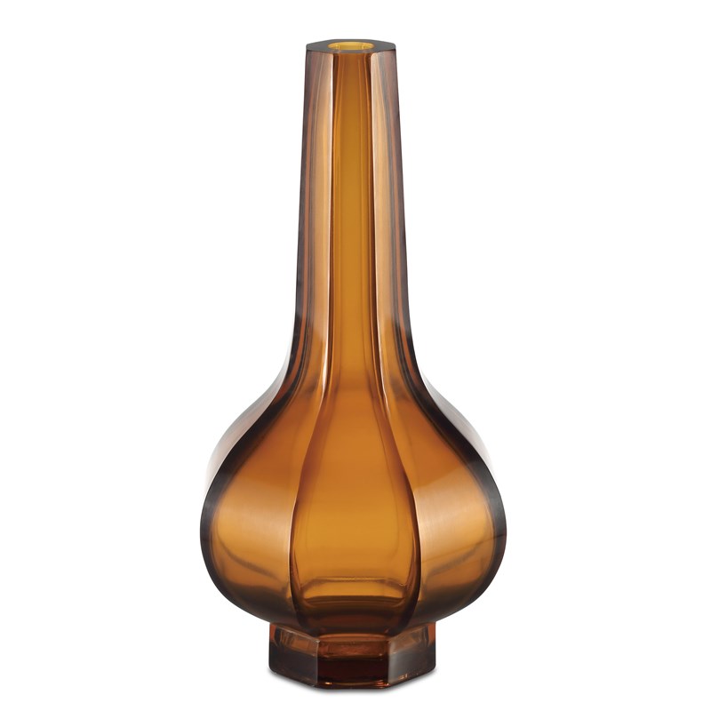Currey And Company Amber & Gold Peking Stem Vase