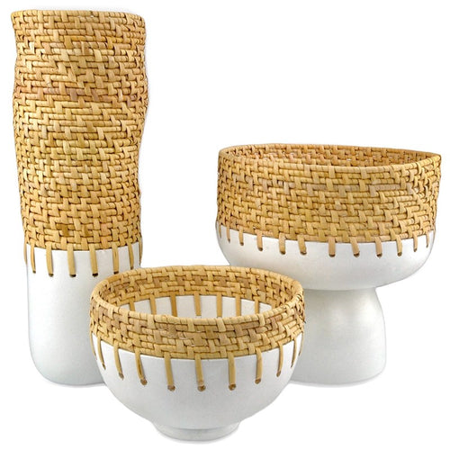 Currey And Company Kyoto Rattan & White Bowl