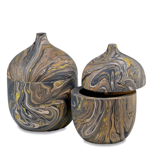 Currey And Company Brown Marbleized Box Set Of 2