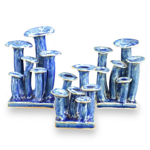Currey And Company Wild Blue Mushrooms Set Of 3
