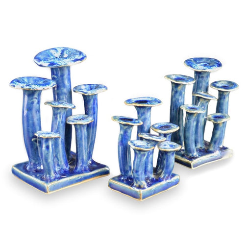 Currey And Company Wild Blue Mushrooms Set Of 3