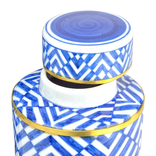 Currey And Company Blue & White Optical Tea Jar Set Of 2
