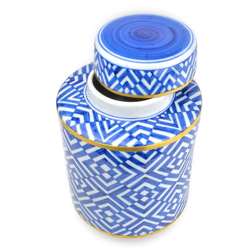 Currey And Company Blue & White Optical Small Tea Jar