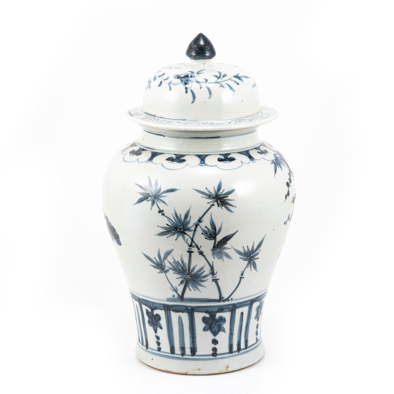 Indigo Porcelain Temple Jar Plants Motif Small By Legends Of Asia