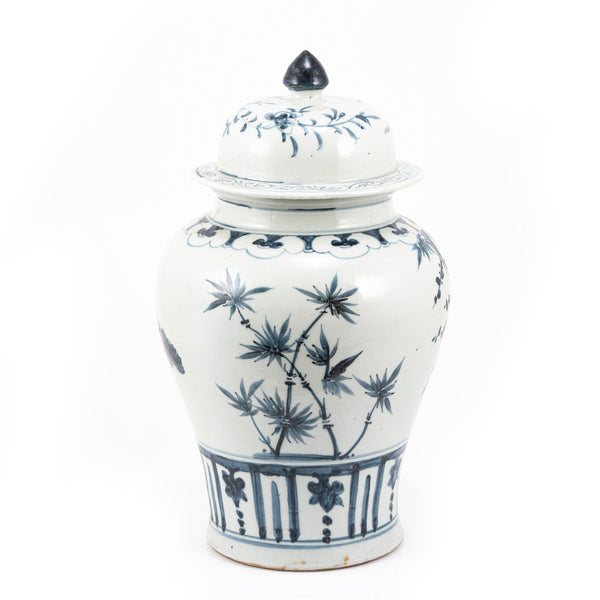 Indigo Porcelain Temple Jar Plants Motif Small By Legends Of Asia