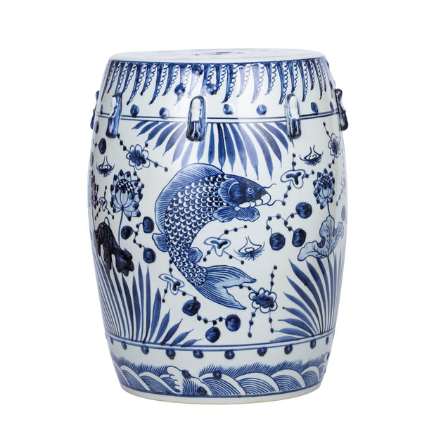 Blue & White Garden Stool Fish Motif