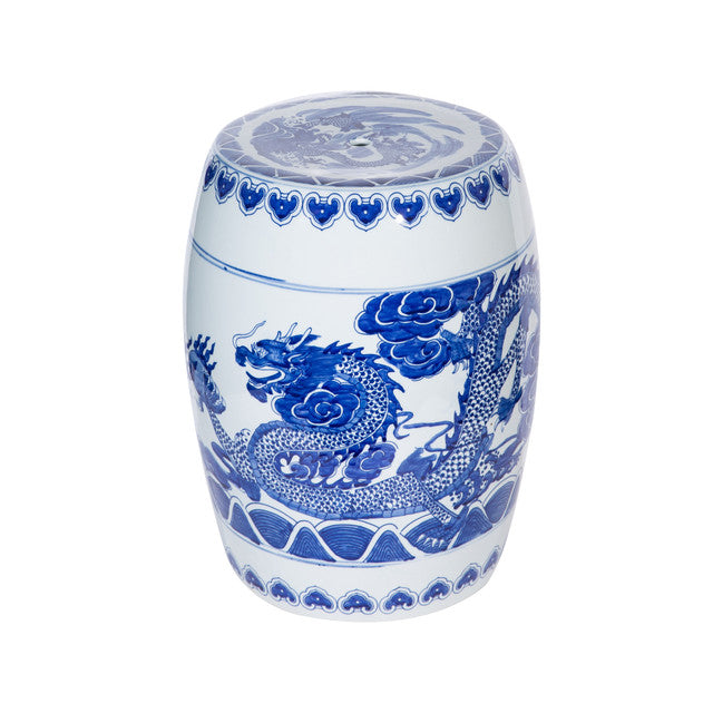 Blue & White Garden Stool Dragon Cloud Motif by Legend Accents