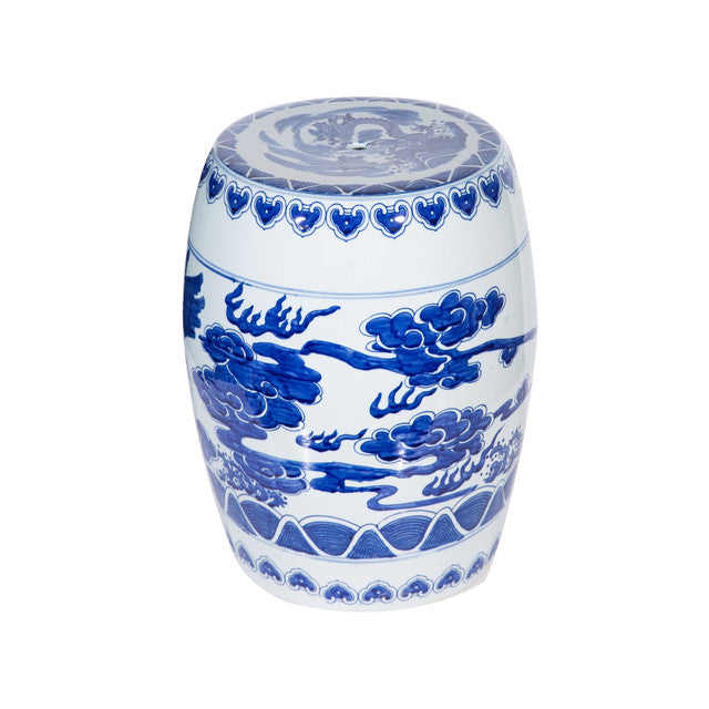 Blue & White Garden Stool Dragon Cloud Motif by Legend Accents