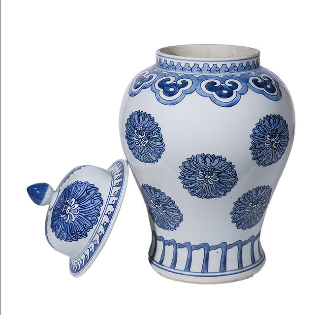 Blue And White Multi Flowers Porcelain Temple Jar By Legends Of Asia