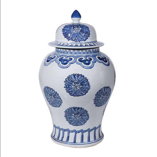 Blue And White Multi Flowers Porcelain Temple Jar By Legends Of Asia
