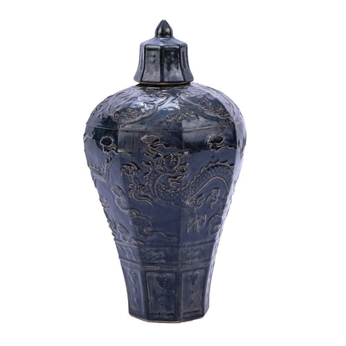 Bargain Basement Carved Dragon Plum Vase Speckled Indigo By Legends Of Asia
