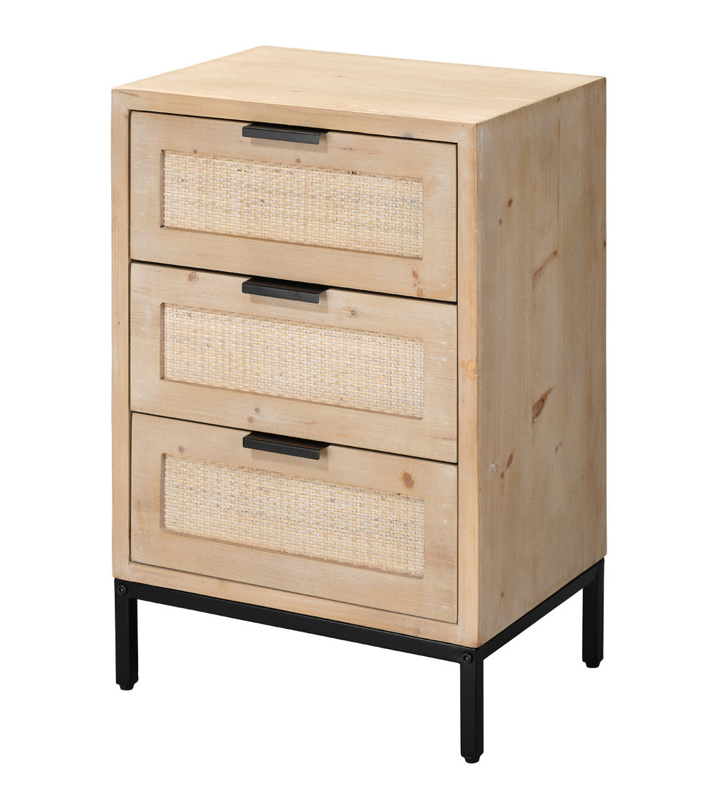 Reed 3 Drawer Side Table In Washed Wood & Black Metal Lifestyle by JY
