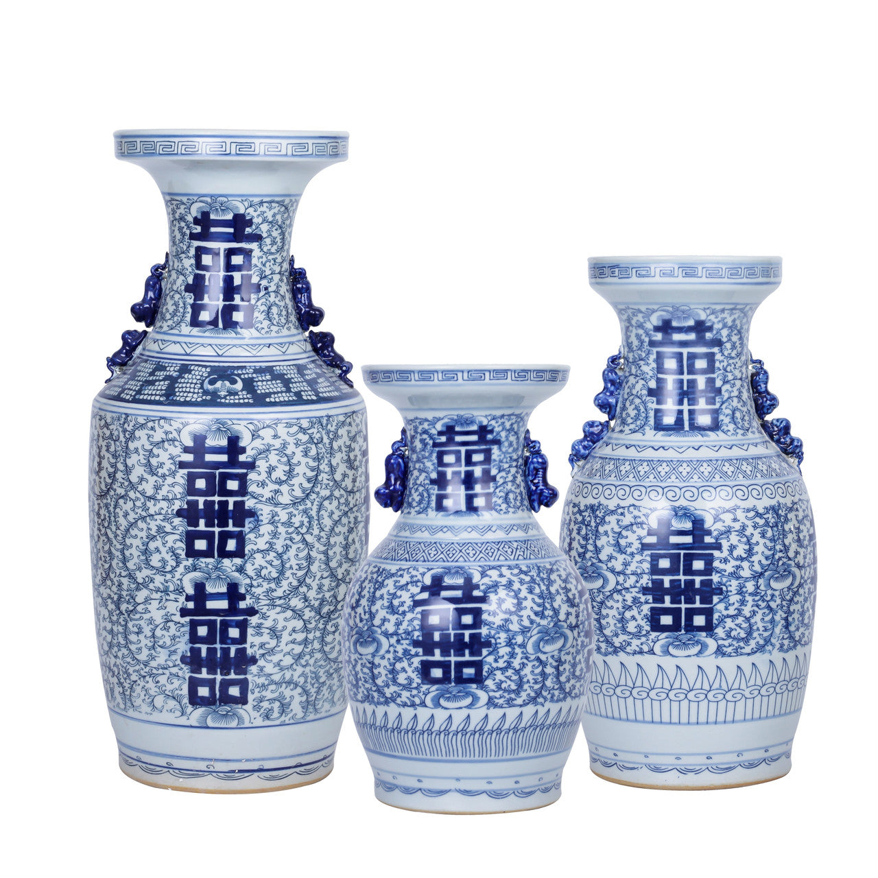 Blue And White Double Happiness Flower Vase With Ears