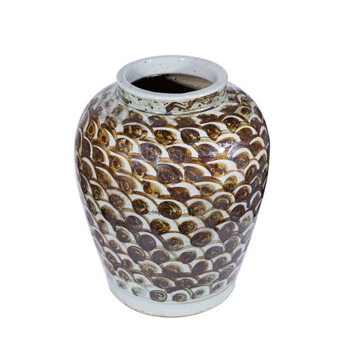 Rusty Brown Jar With Fish Scale Pattern By Legends Of Asia