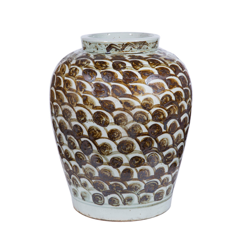 Rusty Brown Jar With Fish Scale Pattern By Legends Of Asia