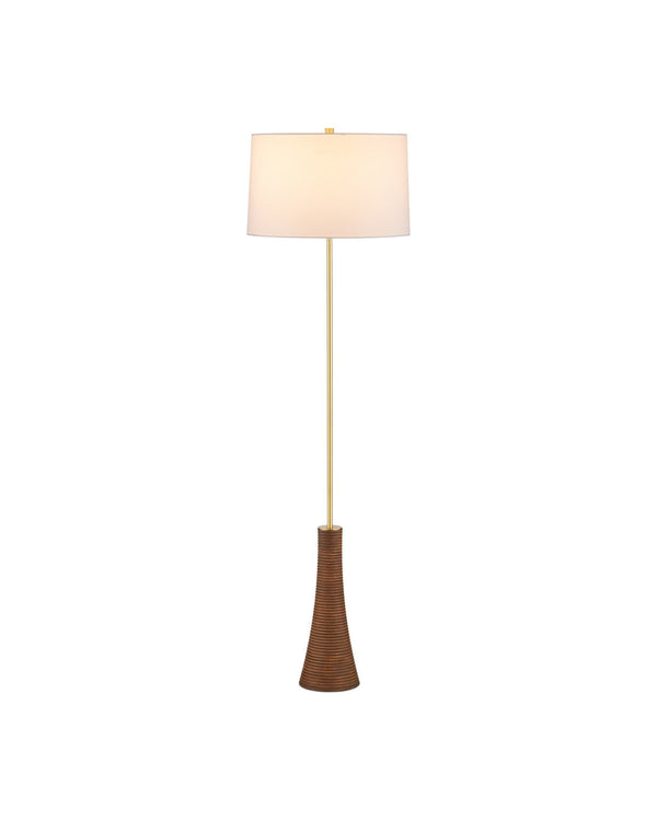 Currey & Company Lathe Natural Wood Floor Lamp