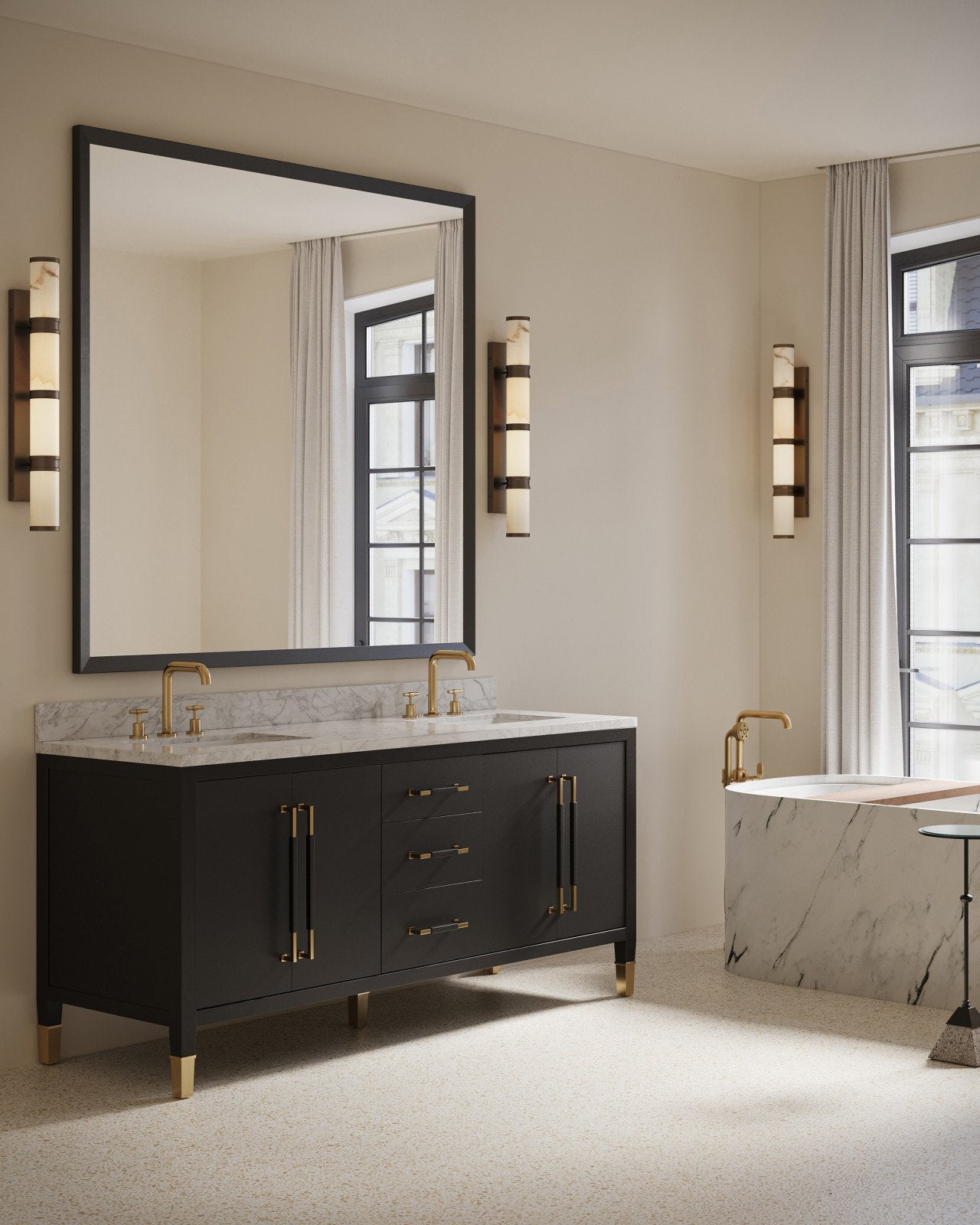 Currey & Company Verona 72" Black Linen Vanity With Double Undermount Sinks