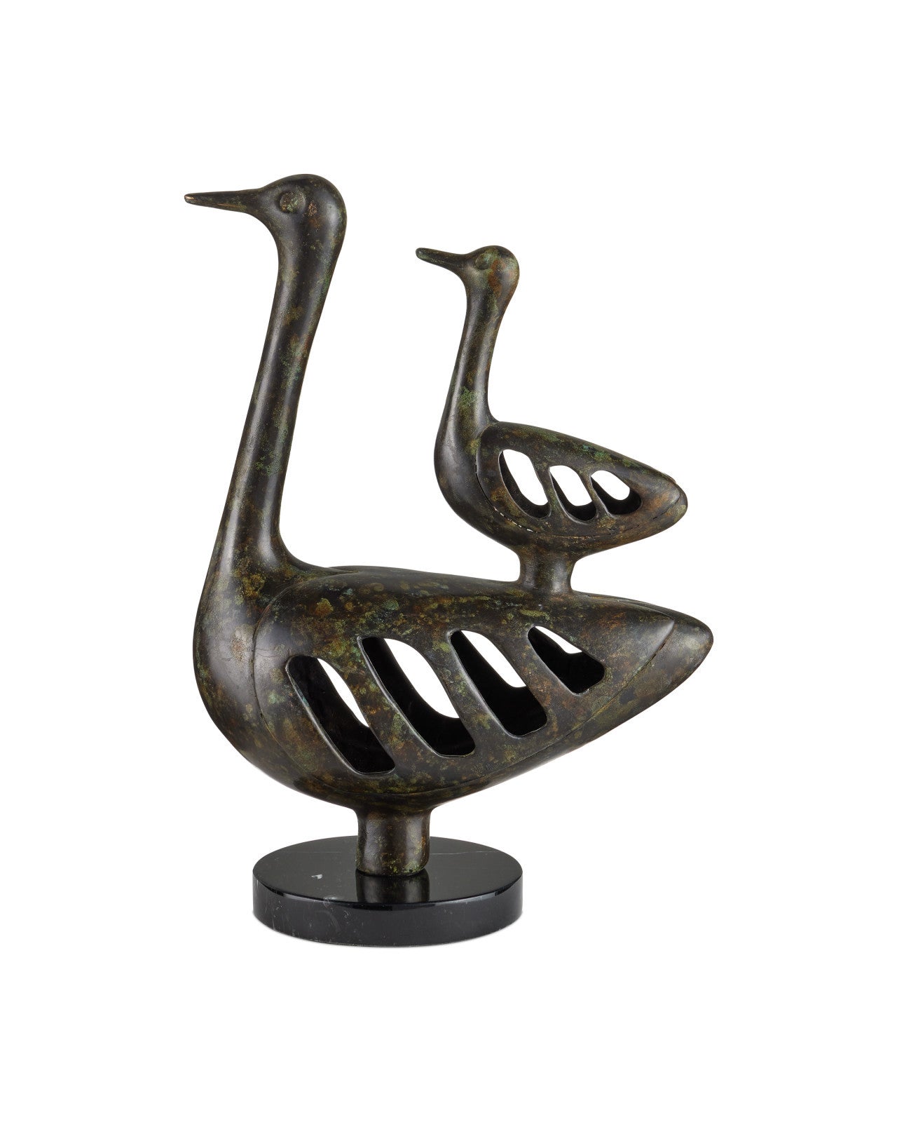 Currey & Company Duck Family 12" Antique Green Bronze Sculpture