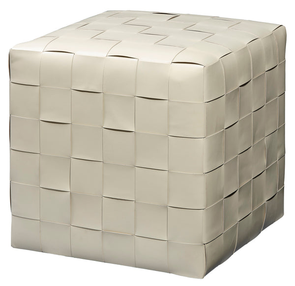 Jamie Young Woven Leather Ottoman White