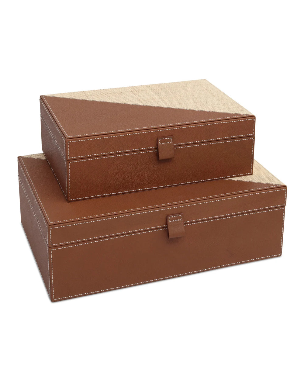 Currey & Company 15"/12" Leather & Raffia Box Set Of 2