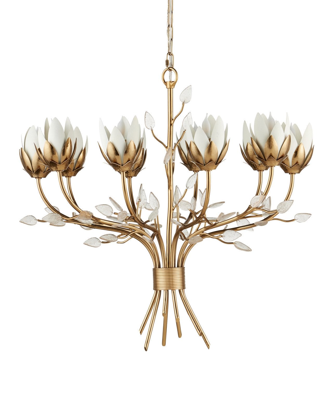 Currey & Company Star Magnolia Medium 27" Antique Brass 10 Light Chandelier
