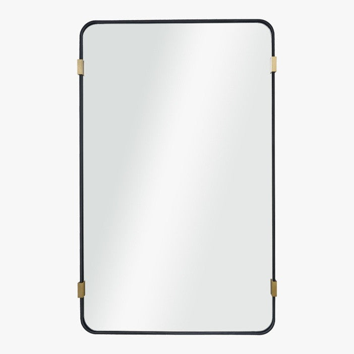 Mirror Home Black Leather and Brass Mirror