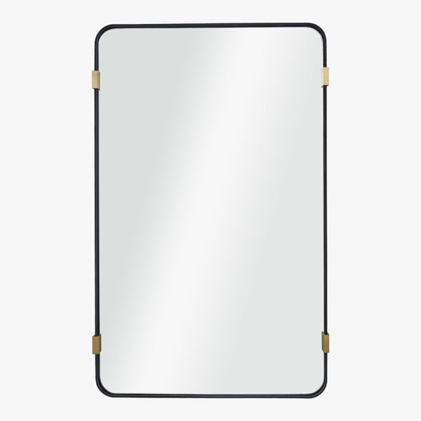 Mirror Home Black Leather and Brass Mirror