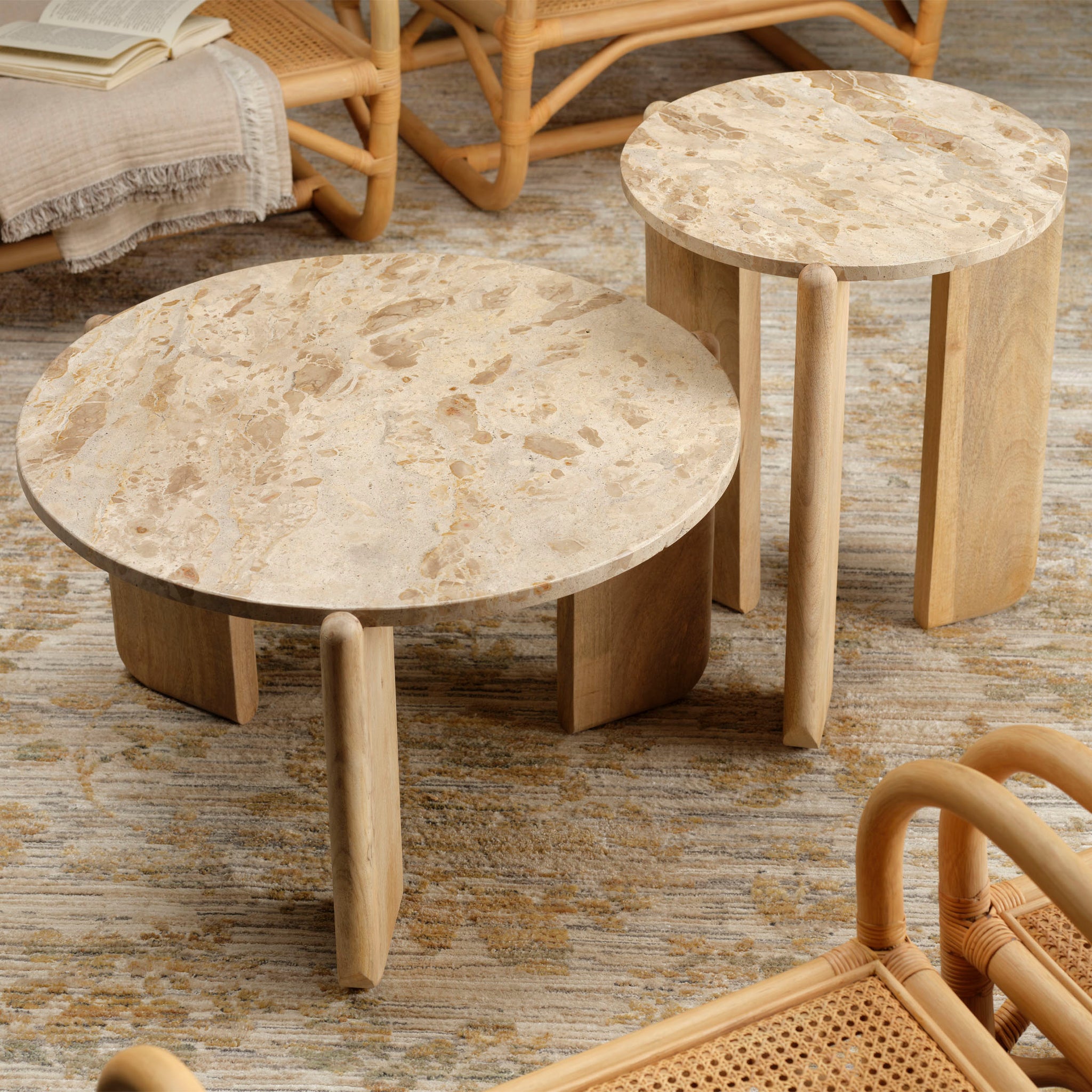 Jamie Young Quarry Wood And Tendua Stone Size Table