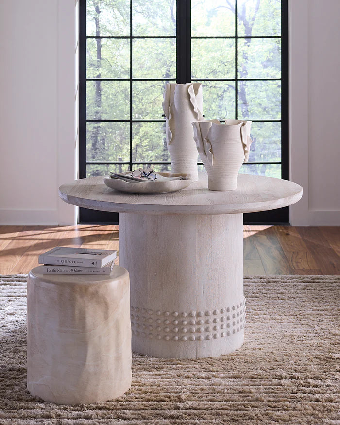 Jamie Young Studded Bistro Dining Table, White Washed Wood