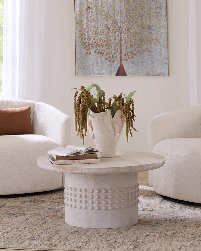 Jamie Young Studded Coffee Table, White Washed Wood