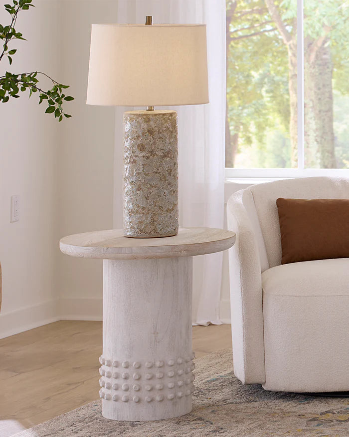 Jamie Young Studded Side Table, White Washed Wood