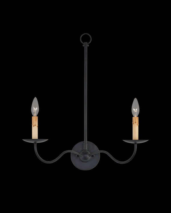 Currey & Company Saxon Double Light Black Wall Sconce