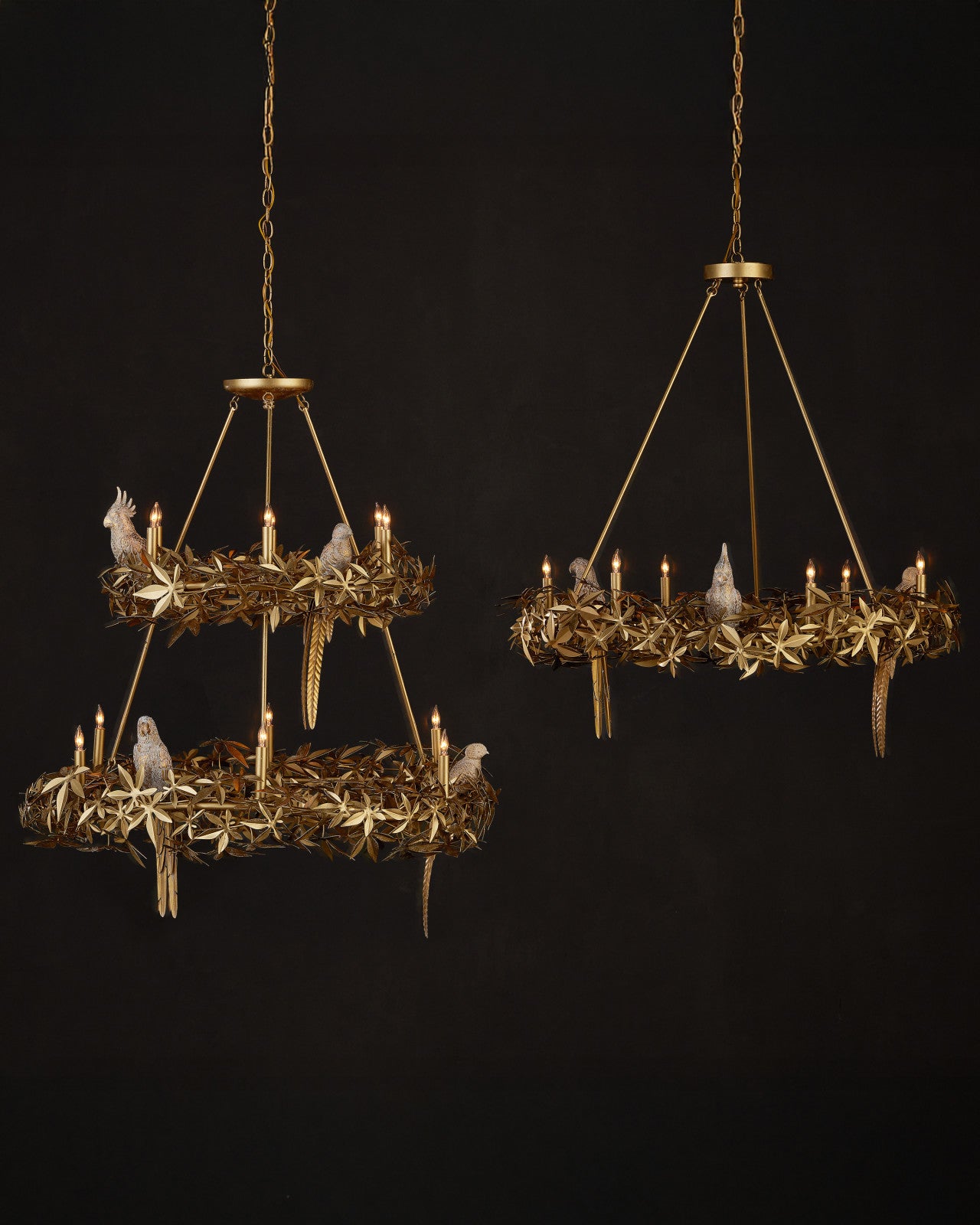 Currey & Company 43.25" Aviary Gold Two Tier 12 Light Chandelier