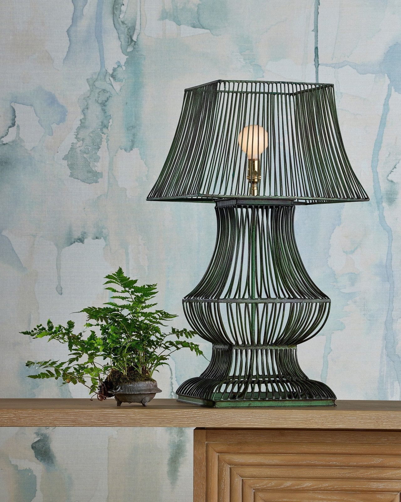 Currey & Company Tuteurs Distressed Green Metal Table Lamp