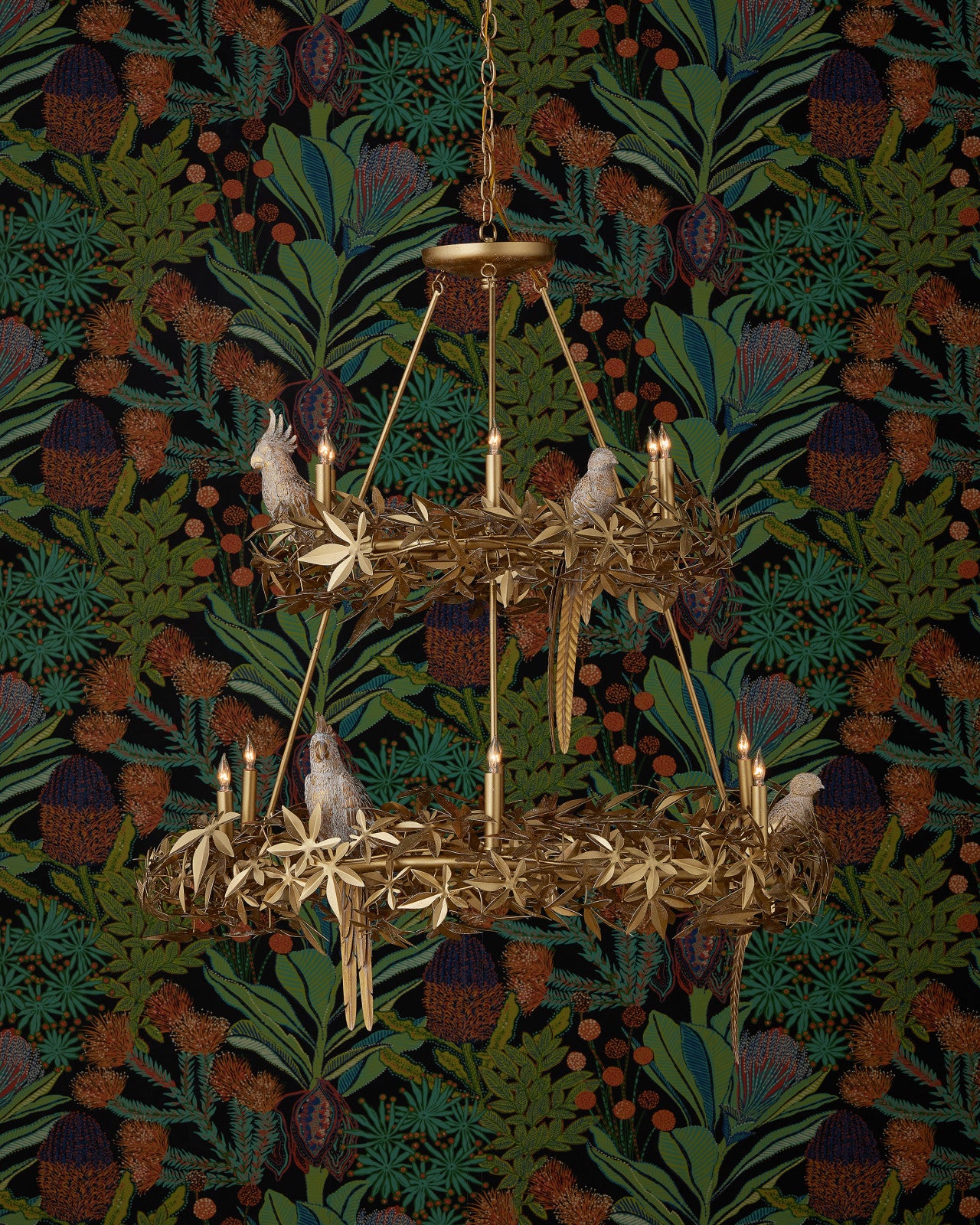 Currey & Company 43.25" Aviary Gold Two Tier 12 Light Chandelier
