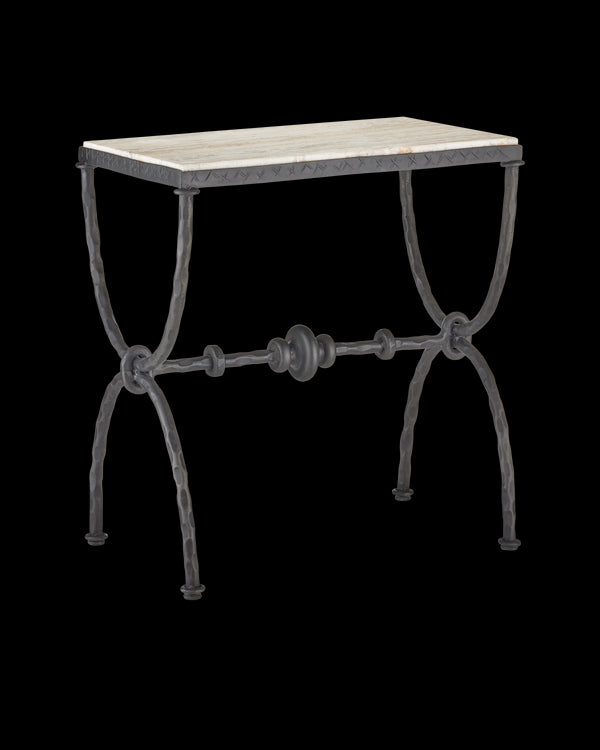 Currey & Company Agora White Travertine Side Table