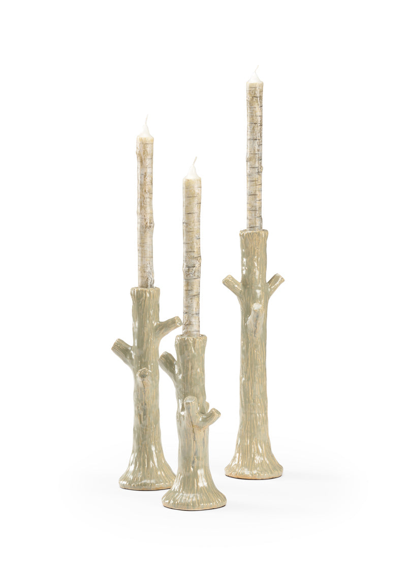 Wildwood Faux Bois Candlesticks Green (S3)