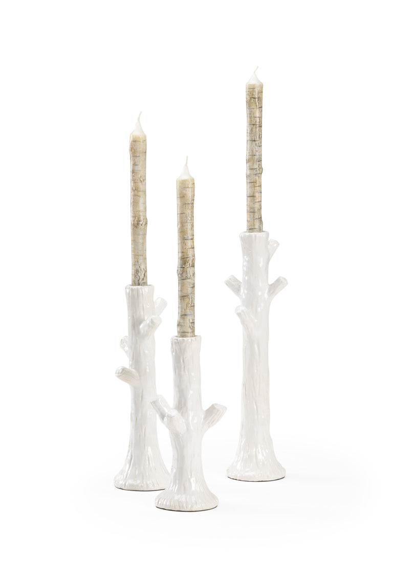 Wildwood Faux Bois Candelsticks White (S3)