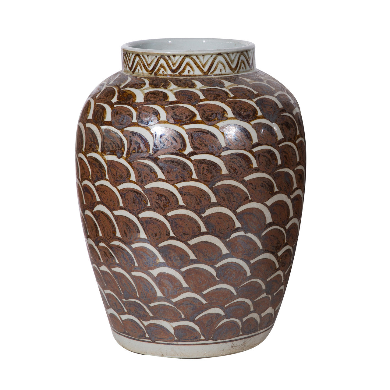 Rusty Brown Jar With Fish Scale Pattern By Legends Of Asia