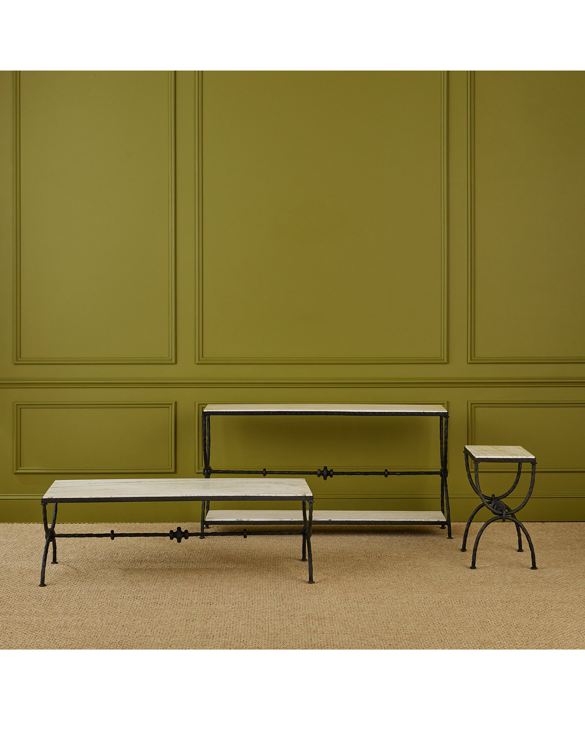 Currey & Company Agora White Travertine Cocktail Table