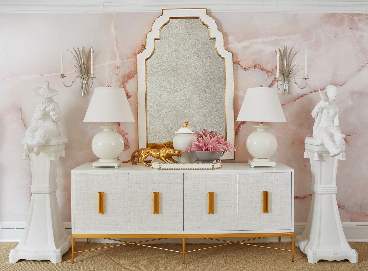 Chelsea House Chinoiserie Woman On Pedestal White