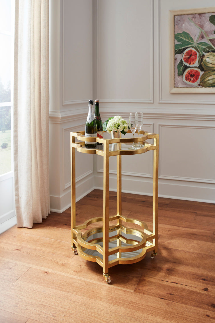 Chelsea House Quatrefoil Bar Cart Gold