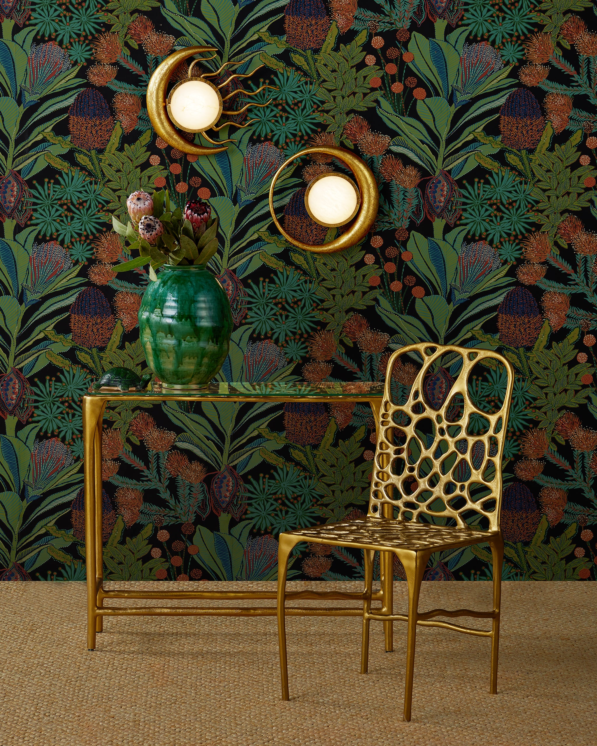 Currey & Company Honeycomb Gold Console Table