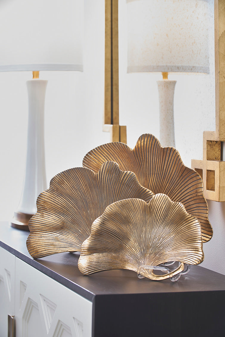 Chelsea House Lotus Leaf Trays Gold (S3)