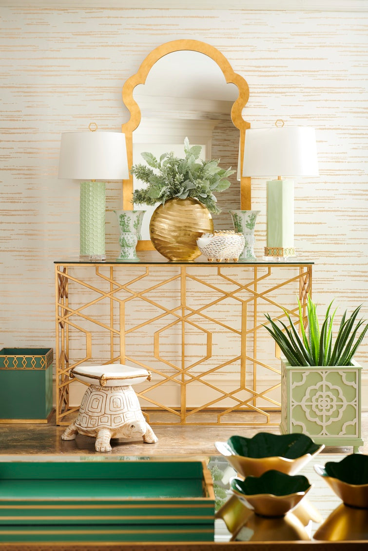 Chelsea House Trellis Console Table in Gold