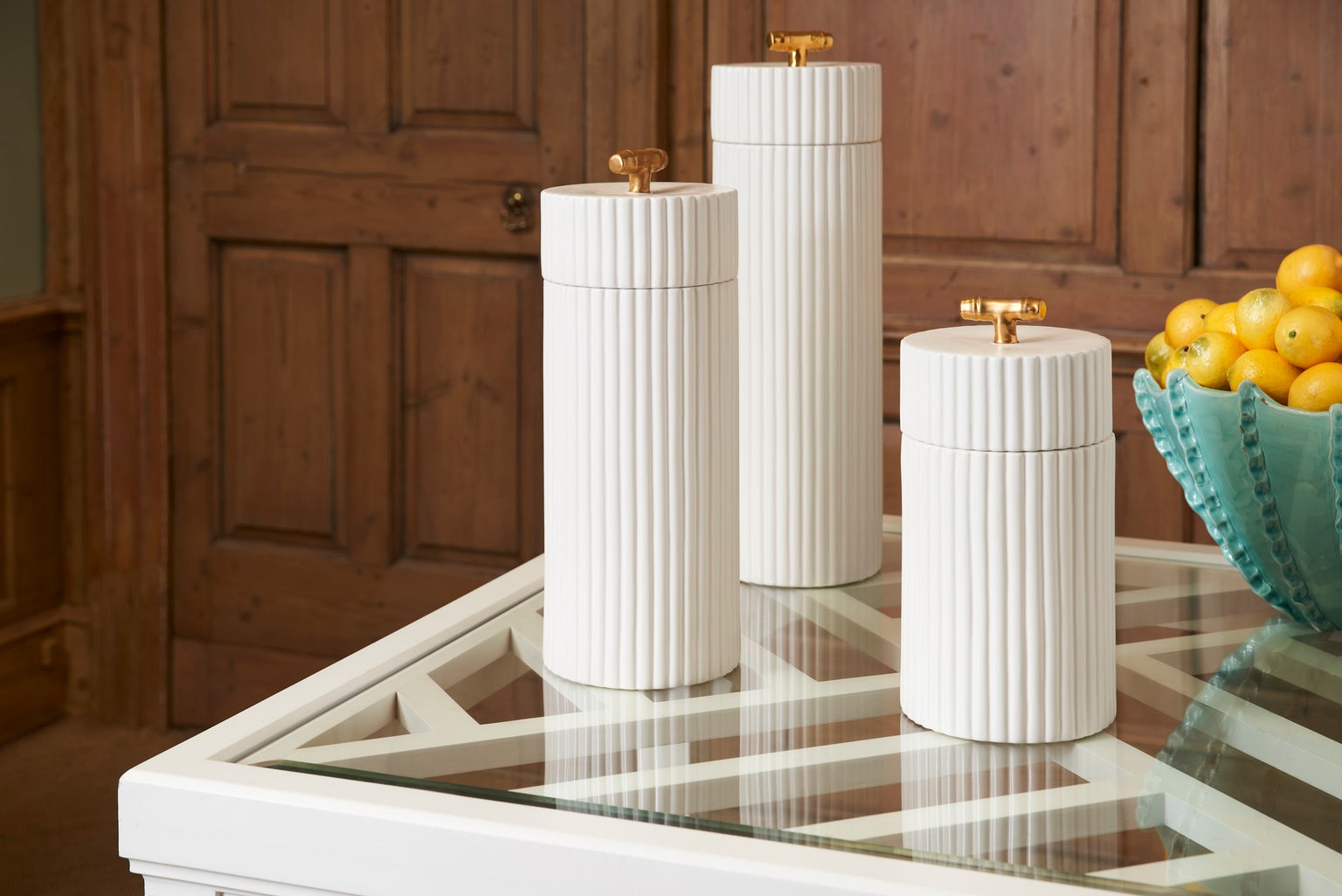 Chelsea House White Bamboo Canisters, Set of 3