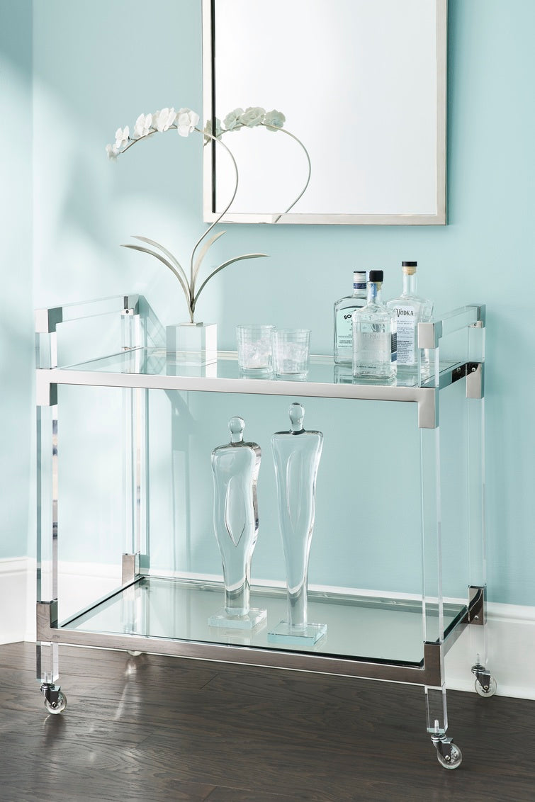 Chelsea House Acrylic Bar Cart Nickel